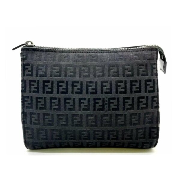 Fendi Zucca Pattern Zucchino Canvas Nylon Black Pouch 80-012625 - Picture 1 of 16